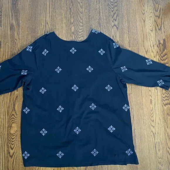 J. Jill V neck pullover tunic blouse black 3/4 sleeve cotton/tencel  3X - Picture 6 of 7